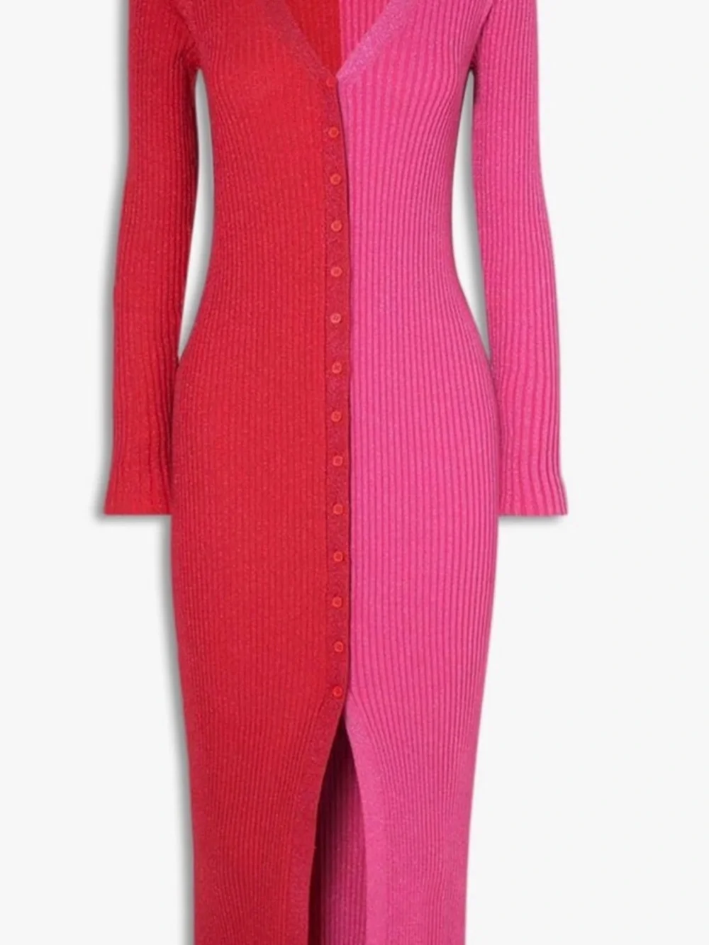 NWOT STAUD Colorblock Rib-Knit Button-Down Metalic  Dress - Pink & Red - Picture 10 of 10